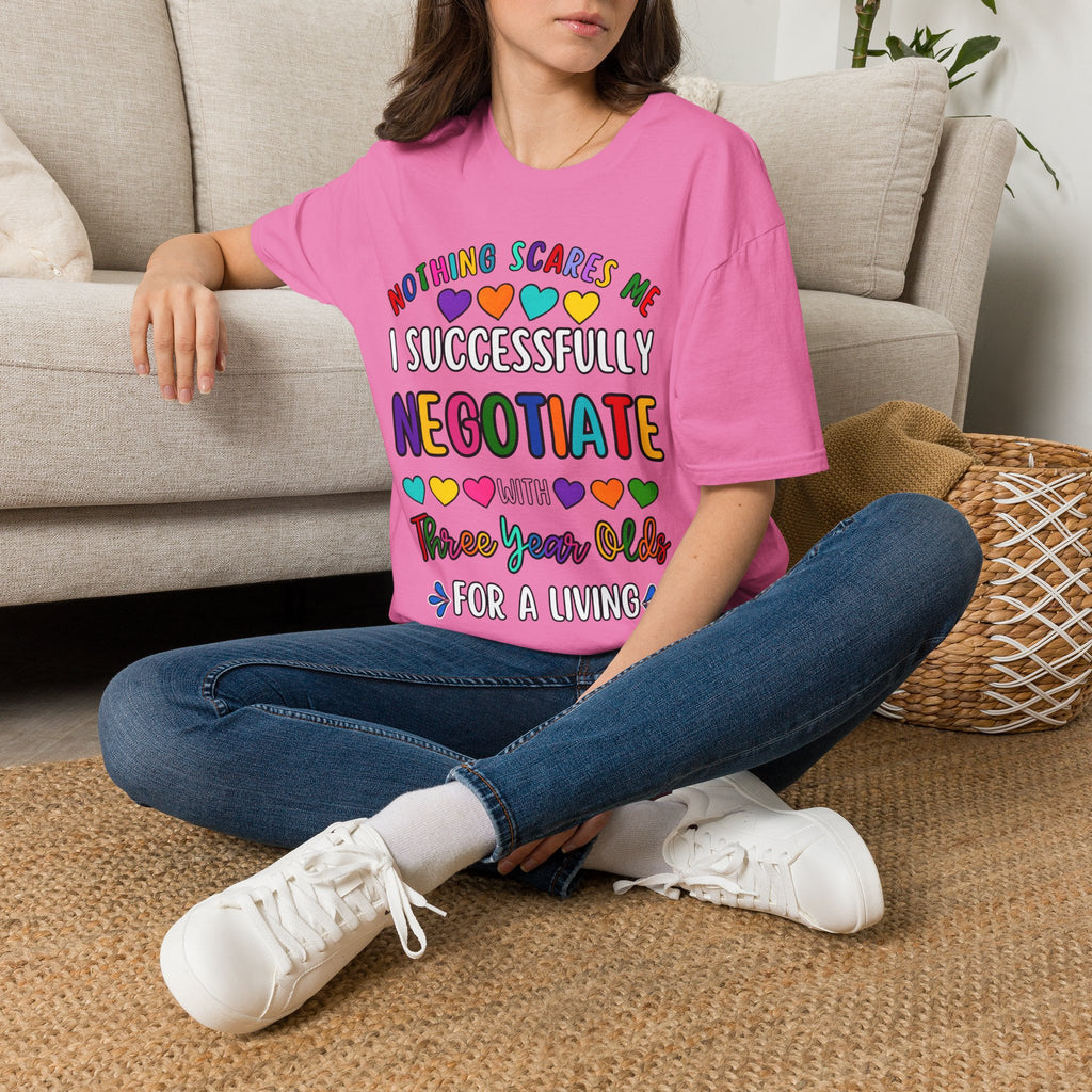 Funny Rainbow Negotiator T-Shirt — "Nothing Scares Me I Successfully Negotiate" Cute Pride Tee for Parents & Teachers