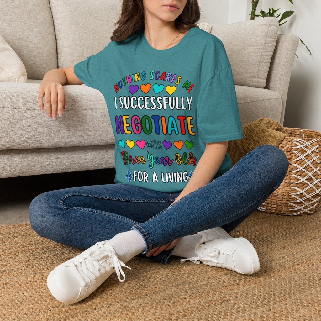 Funny Rainbow Negotiator T-Shirt — "Nothing Scares Me I Successfully Negotiate" Cute Pride Tee for Parents & Teachers