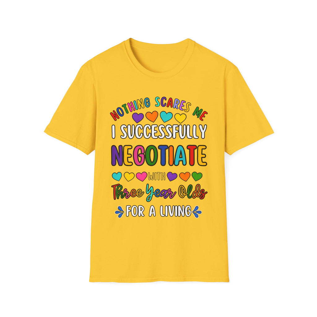 Funny Rainbow Negotiator T-Shirt — "Nothing Scares Me I Successfully Negotiate" Cute Pride Tee for Parents & Teachers