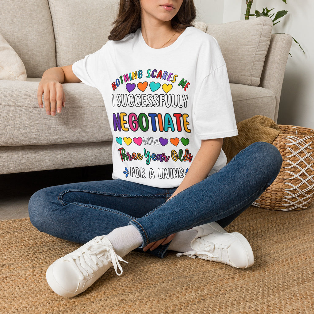 Funny Rainbow Negotiator T-Shirt — "Nothing Scares Me I Successfully Negotiate" Cute Pride Tee for Parents & Teachers
