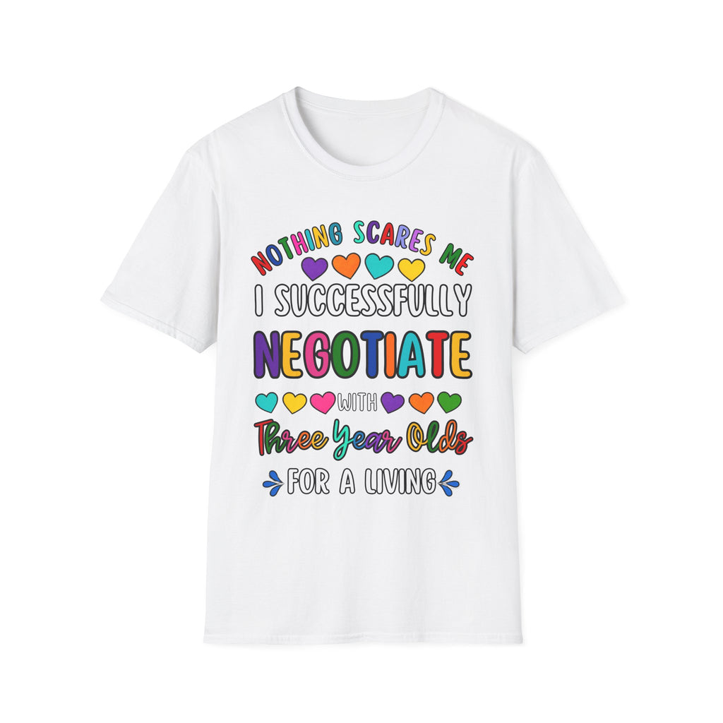 Funny Rainbow Negotiator T-Shirt — "Nothing Scares Me I Successfully Negotiate" Cute Pride Tee for Parents & Teachers