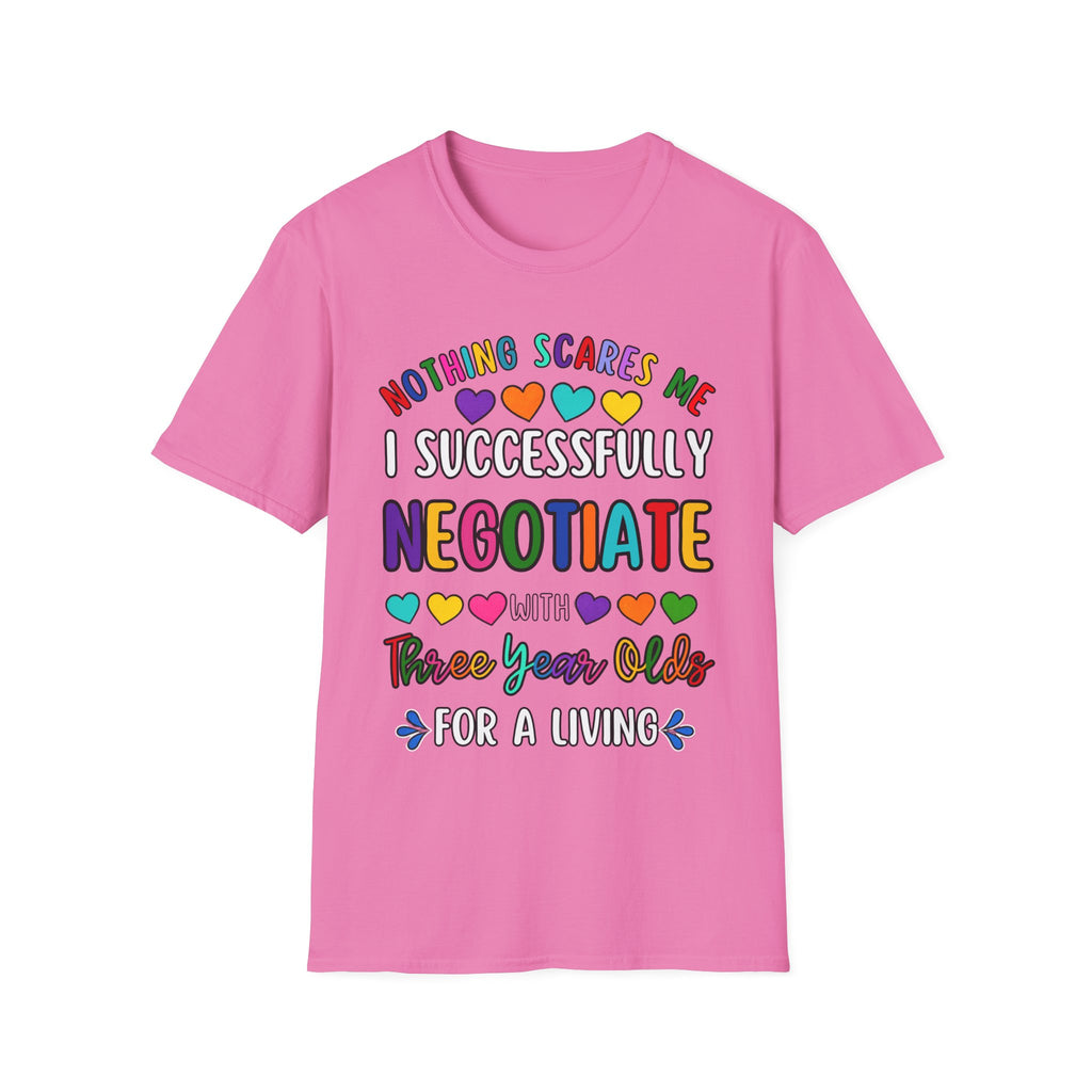 Funny Rainbow Negotiator T-Shirt — "Nothing Scares Me I Successfully Negotiate" Cute Pride Tee for Parents & Teachers